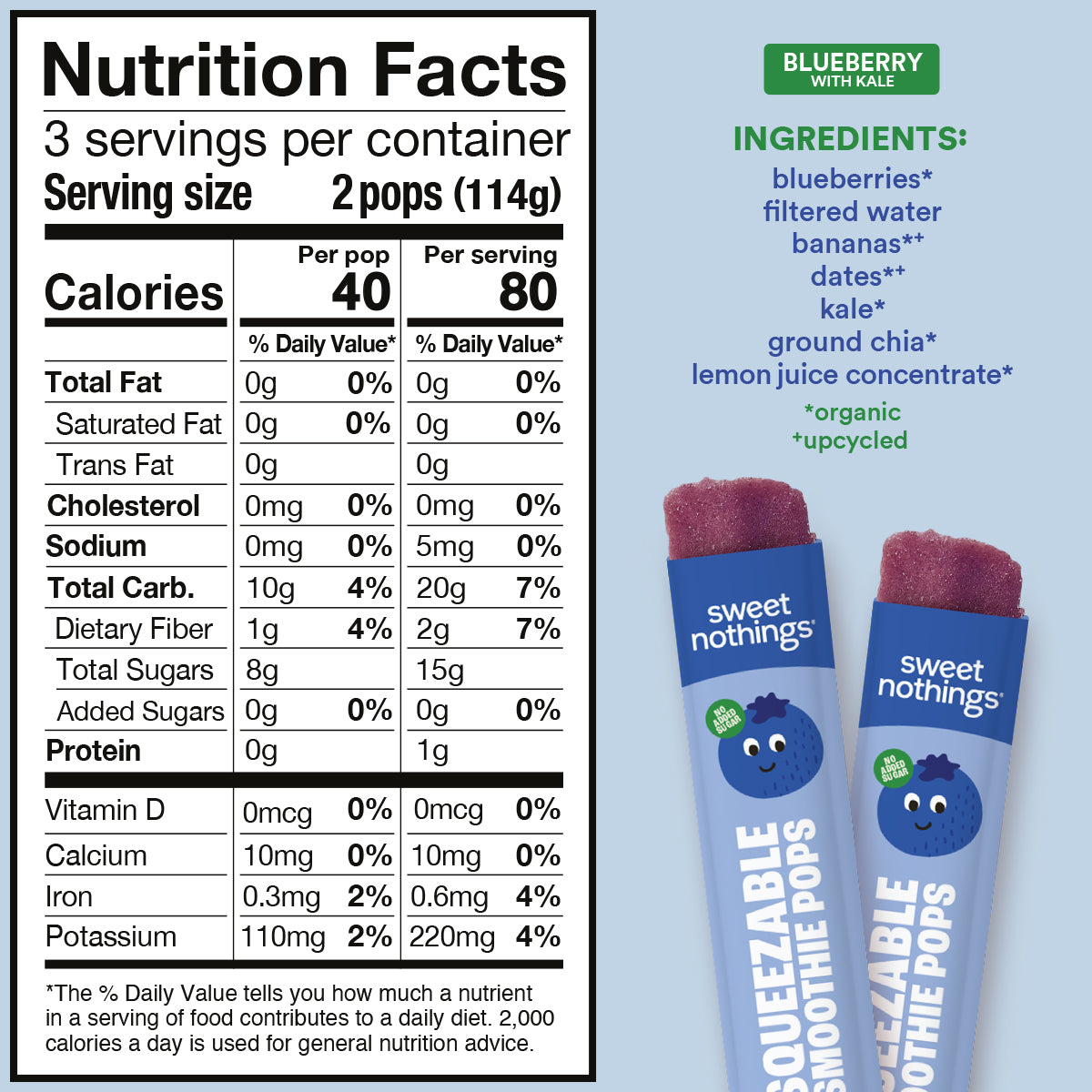 Blueberry Kale Squeezable Smoothie Pops